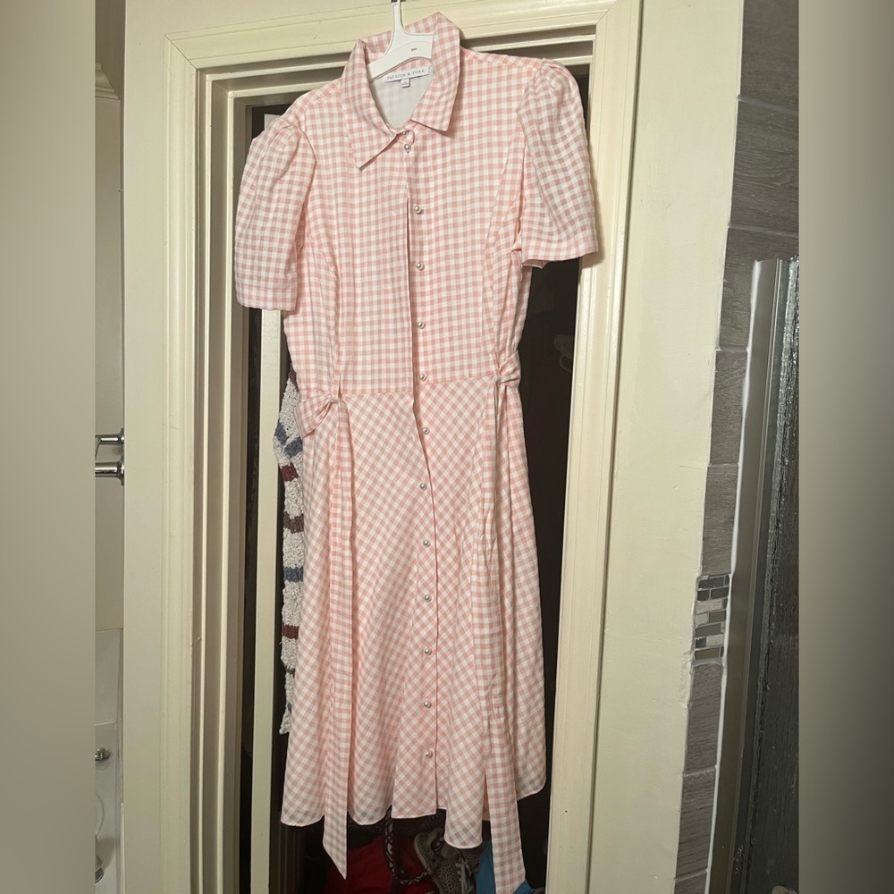 Preston & York pink and white gingham dress